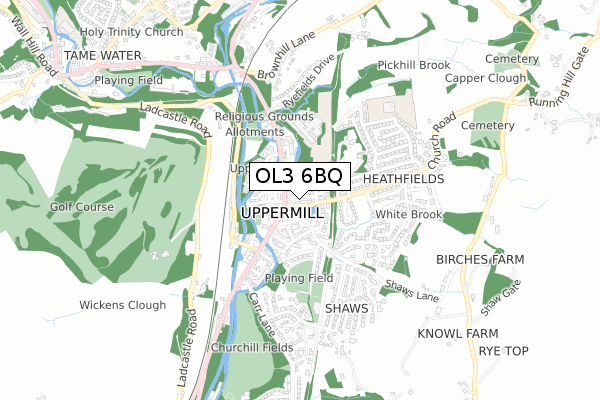 OL3 6BQ map - small scale - OS Open Zoomstack (Ordnance Survey)