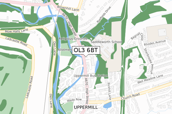 OL3 6BT map - large scale - OS Open Zoomstack (Ordnance Survey)