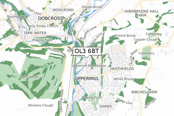 OL3 6BT map - small scale - OS Open Zoomstack (Ordnance Survey)