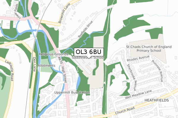 OL3 6BU map - large scale - OS Open Zoomstack (Ordnance Survey)