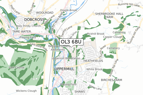 OL3 6BU map - small scale - OS Open Zoomstack (Ordnance Survey)