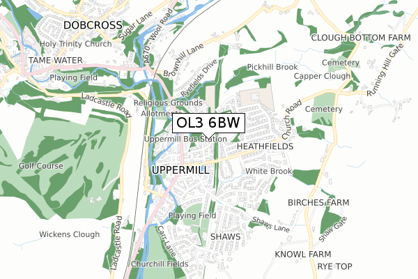 OL3 6BW map - small scale - OS Open Zoomstack (Ordnance Survey)