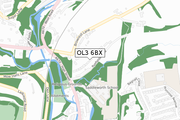 OL3 6BX map - large scale - OS Open Zoomstack (Ordnance Survey)