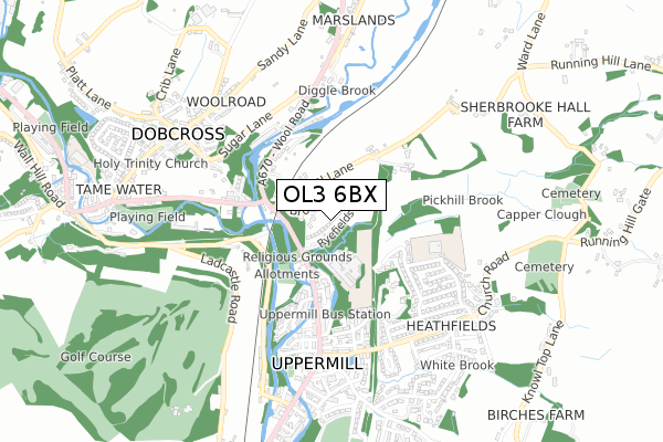 OL3 6BX map - small scale - OS Open Zoomstack (Ordnance Survey)