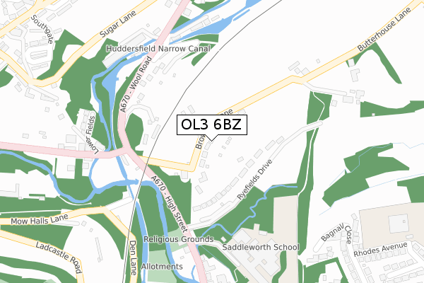 OL3 6BZ map - large scale - OS Open Zoomstack (Ordnance Survey)