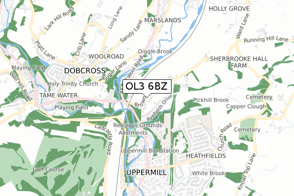 OL3 6BZ map - small scale - OS Open Zoomstack (Ordnance Survey)