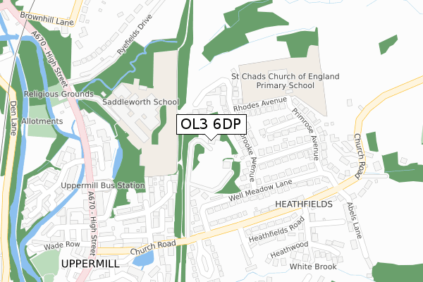 OL3 6DP map - large scale - OS Open Zoomstack (Ordnance Survey)