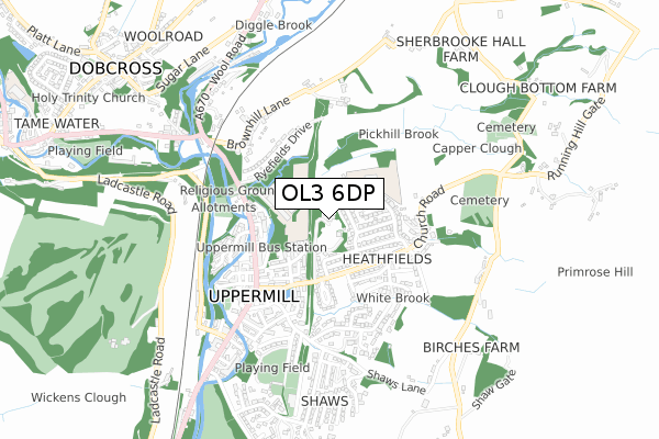 OL3 6DP map - small scale - OS Open Zoomstack (Ordnance Survey)