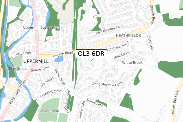 OL3 6DR map - large scale - OS Open Zoomstack (Ordnance Survey)