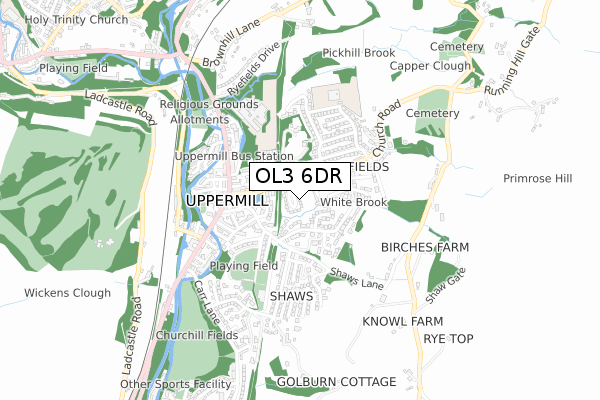 OL3 6DR map - small scale - OS Open Zoomstack (Ordnance Survey)