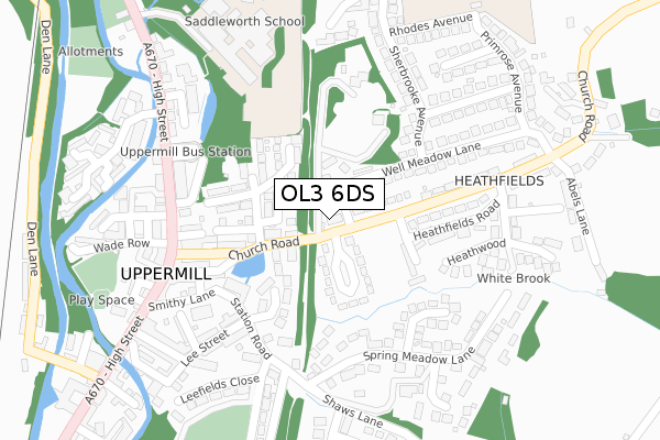 OL3 6DS map - large scale - OS Open Zoomstack (Ordnance Survey)