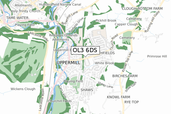 OL3 6DS map - small scale - OS Open Zoomstack (Ordnance Survey)