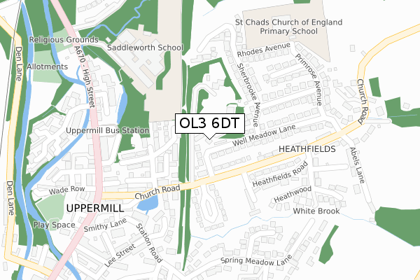 OL3 6DT map - large scale - OS Open Zoomstack (Ordnance Survey)