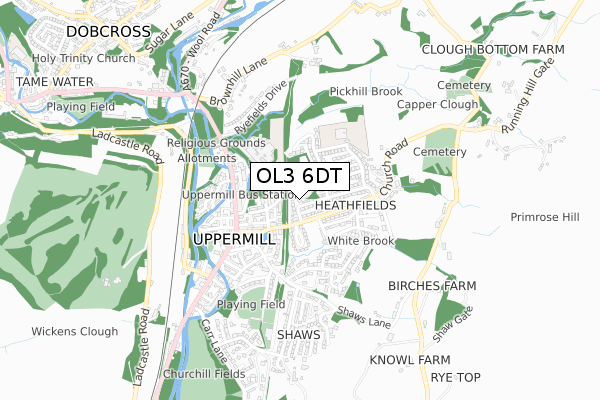 OL3 6DT map - small scale - OS Open Zoomstack (Ordnance Survey)