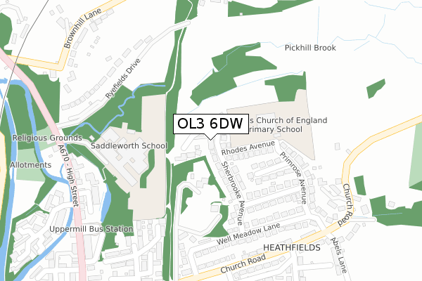 OL3 6DW map - large scale - OS Open Zoomstack (Ordnance Survey)