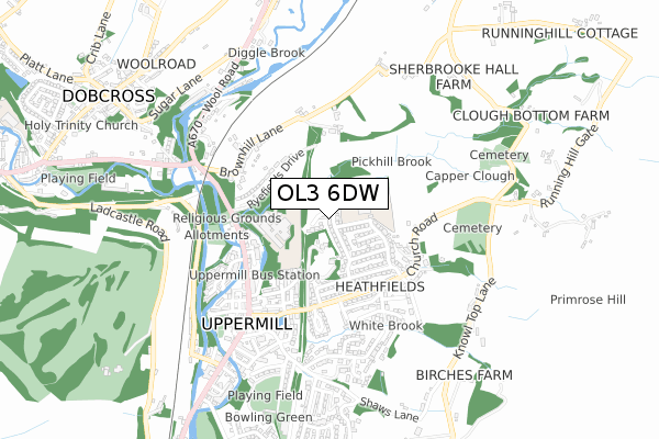 OL3 6DW map - small scale - OS Open Zoomstack (Ordnance Survey)