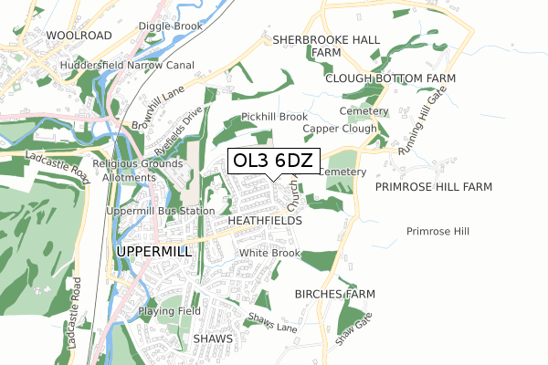 OL3 6DZ map - small scale - OS Open Zoomstack (Ordnance Survey)