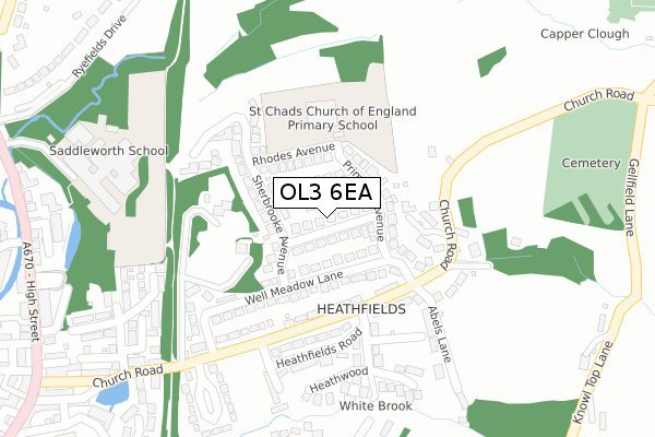 OL3 6EA map - large scale - OS Open Zoomstack (Ordnance Survey)