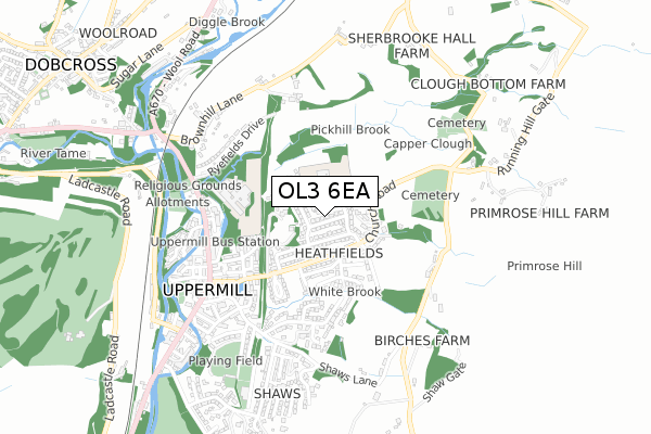 OL3 6EA map - small scale - OS Open Zoomstack (Ordnance Survey)