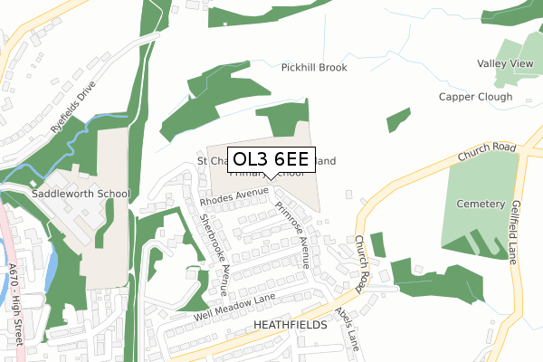 OL3 6EE map - large scale - OS Open Zoomstack (Ordnance Survey)