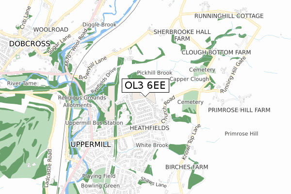 OL3 6EE map - small scale - OS Open Zoomstack (Ordnance Survey)