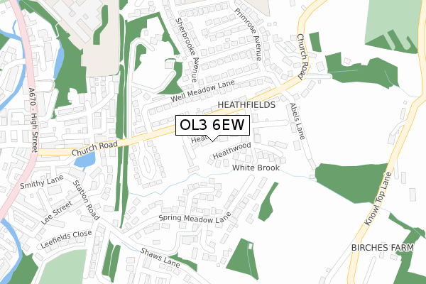 OL3 6EW map - large scale - OS Open Zoomstack (Ordnance Survey)