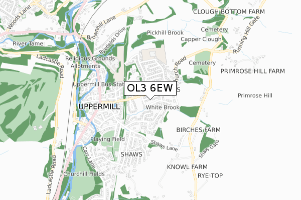 OL3 6EW map - small scale - OS Open Zoomstack (Ordnance Survey)