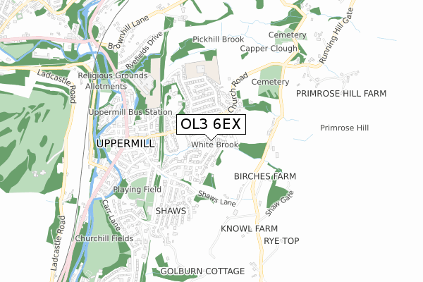 OL3 6EX map - small scale - OS Open Zoomstack (Ordnance Survey)