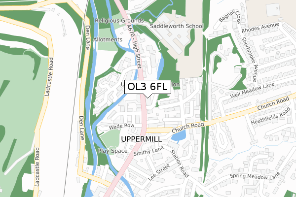 OL3 6FL map - large scale - OS Open Zoomstack (Ordnance Survey)