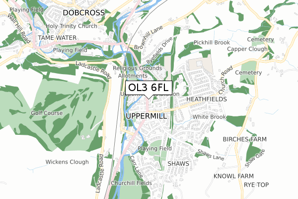 OL3 6FL map - small scale - OS Open Zoomstack (Ordnance Survey)