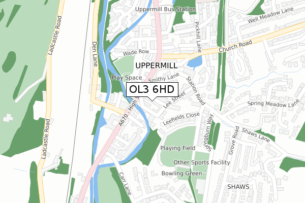 OL3 6HD map - large scale - OS Open Zoomstack (Ordnance Survey)