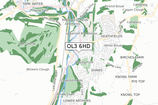 OL3 6HD map - small scale - OS Open Zoomstack (Ordnance Survey)