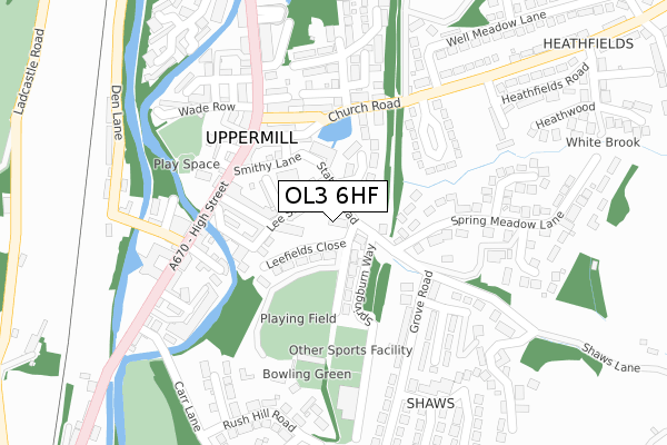 OL3 6HF map - large scale - OS Open Zoomstack (Ordnance Survey)