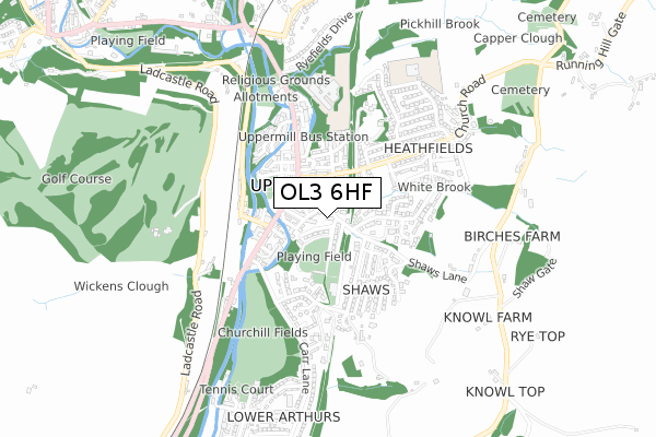 OL3 6HF map - small scale - OS Open Zoomstack (Ordnance Survey)