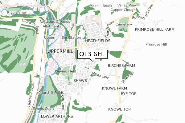 OL3 6HL map - small scale - OS Open Zoomstack (Ordnance Survey)