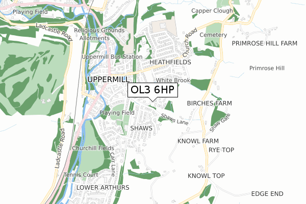 OL3 6HP map - small scale - OS Open Zoomstack (Ordnance Survey)