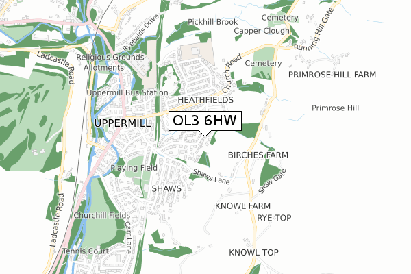 OL3 6HW map - small scale - OS Open Zoomstack (Ordnance Survey)