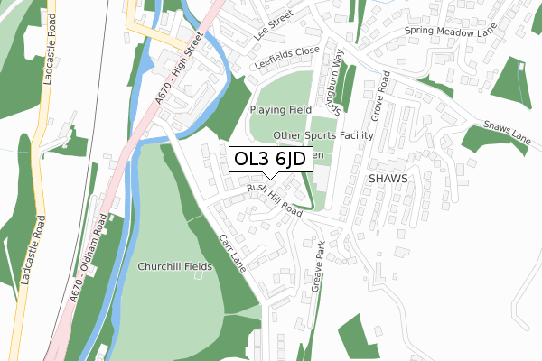 OL3 6JD map - large scale - OS Open Zoomstack (Ordnance Survey)