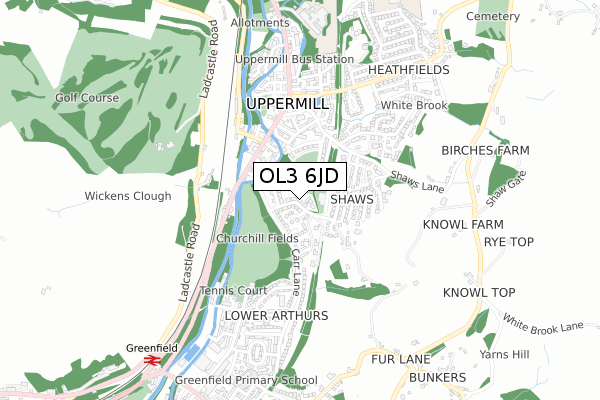 OL3 6JD map - small scale - OS Open Zoomstack (Ordnance Survey)