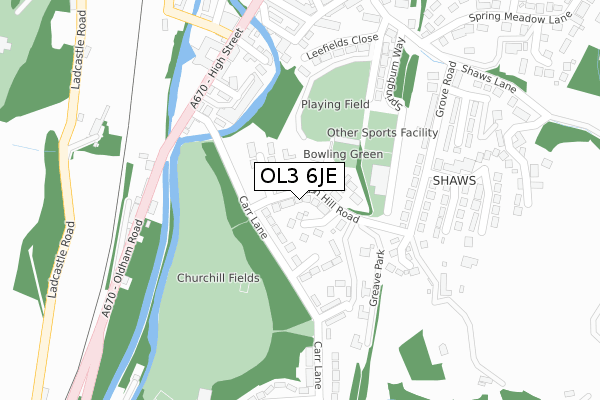 OL3 6JE map - large scale - OS Open Zoomstack (Ordnance Survey)