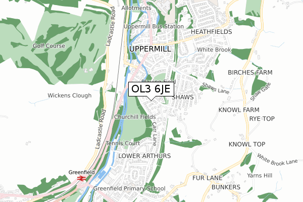 OL3 6JE map - small scale - OS Open Zoomstack (Ordnance Survey)