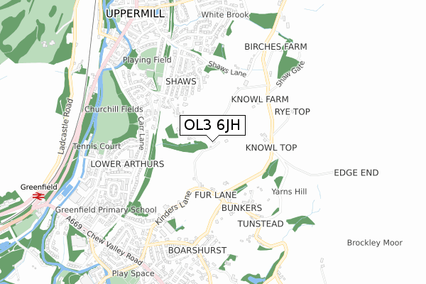 OL3 6JH map - small scale - OS Open Zoomstack (Ordnance Survey)