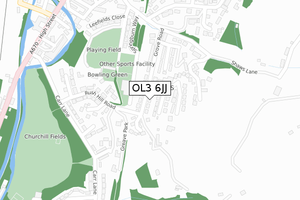 OL3 6JJ map - large scale - OS Open Zoomstack (Ordnance Survey)