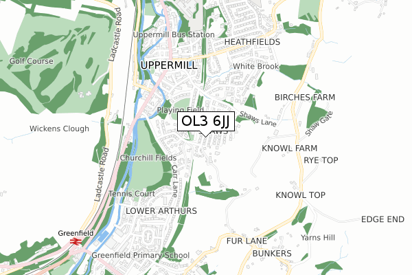 OL3 6JJ map - small scale - OS Open Zoomstack (Ordnance Survey)