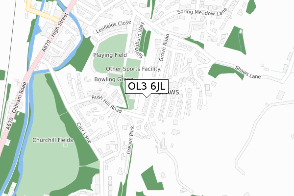 OL3 6JL map - large scale - OS Open Zoomstack (Ordnance Survey)