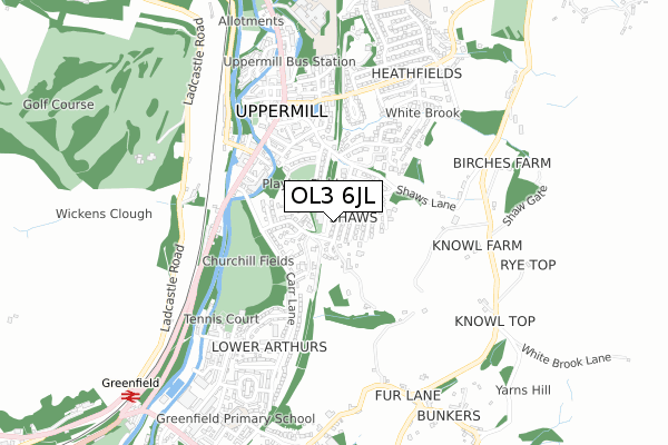 OL3 6JL map - small scale - OS Open Zoomstack (Ordnance Survey)