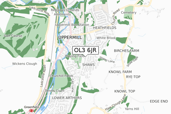 OL3 6JR map - small scale - OS Open Zoomstack (Ordnance Survey)