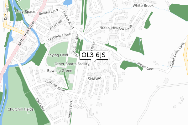 OL3 6JS map - large scale - OS Open Zoomstack (Ordnance Survey)