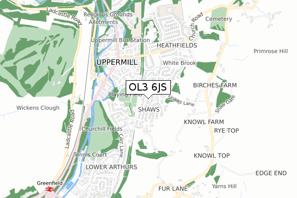 OL3 6JS map - small scale - OS Open Zoomstack (Ordnance Survey)