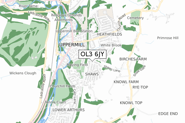 OL3 6JY map - small scale - OS Open Zoomstack (Ordnance Survey)